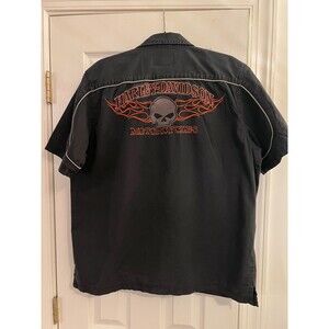 Harley Davidson MotorClothes Shirt Mens L Black Embroidered Skull Mechanic